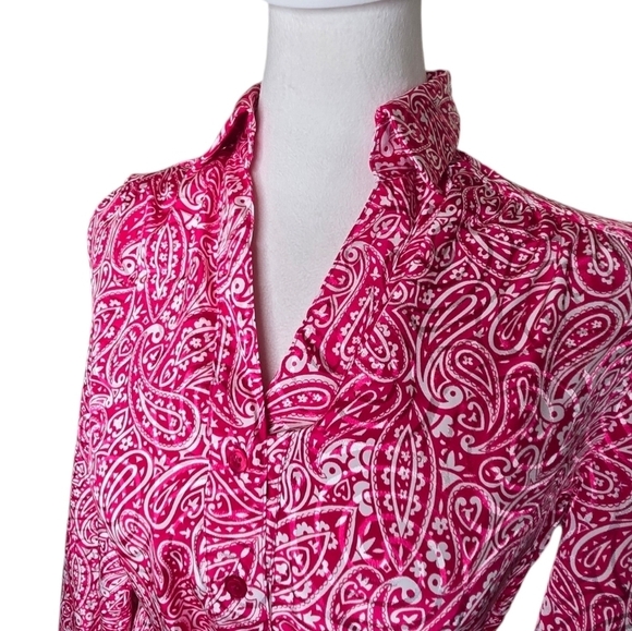 Vintage 70s Schrader Sport Petite Pink Shirt Dress, Paisley Midi Dress Sz 6 - Picture 2 of 8